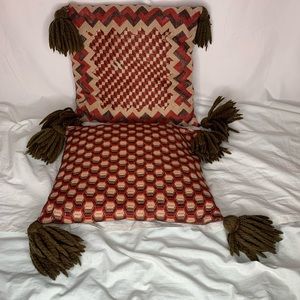 vintage 70’s accent pillows AS IS large corner tassels, burnt orange/brown/tan